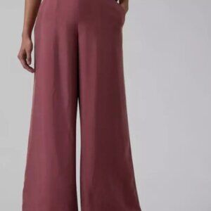NWT Athleta Calm Cool Pants Med Tawny Rose Sleep Satin Silk Loungewear Wide Leg